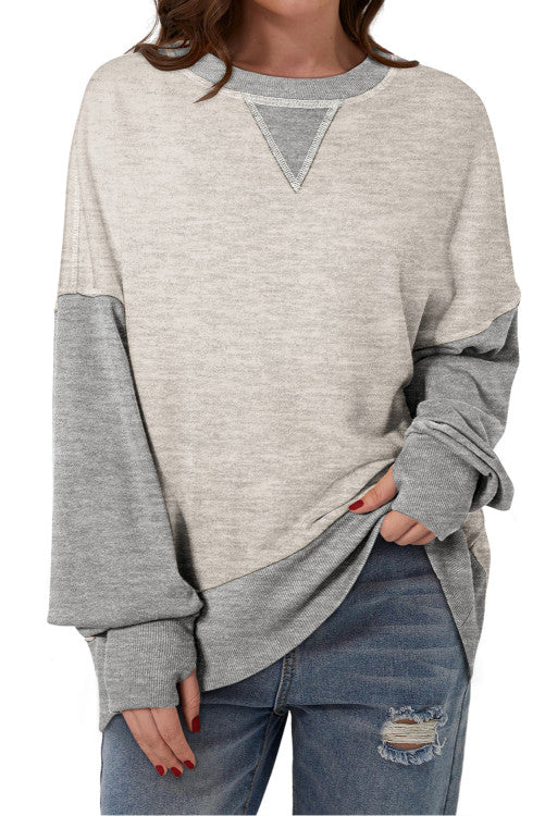 ⭐️ NEW Light Grey Color Block Thumbhole Sleeve Drop Shoulder Sweatshirt