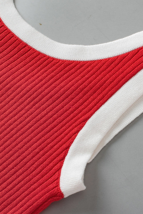 ⭐️ NEW Fiery Red Colorblock Edge Ribbed Knit U Neck Tank Top