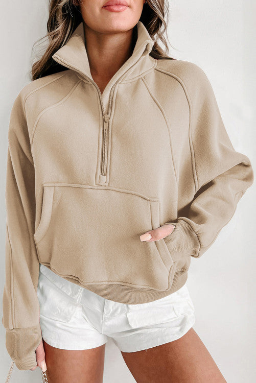⭐️ NEW Parchment Fleece Lined Zip Up Stand Collar Thumbhole Sleeve Sweatshirt