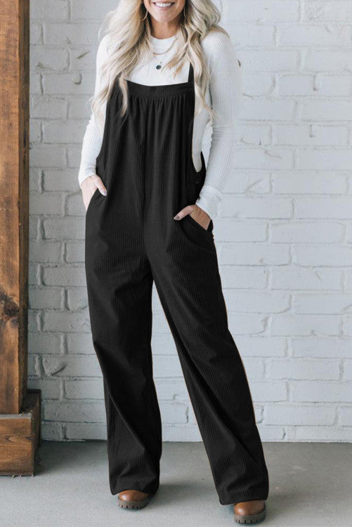 ⭐️ NEW Black Solid Pocketed Loose Fit Corduroy Overall