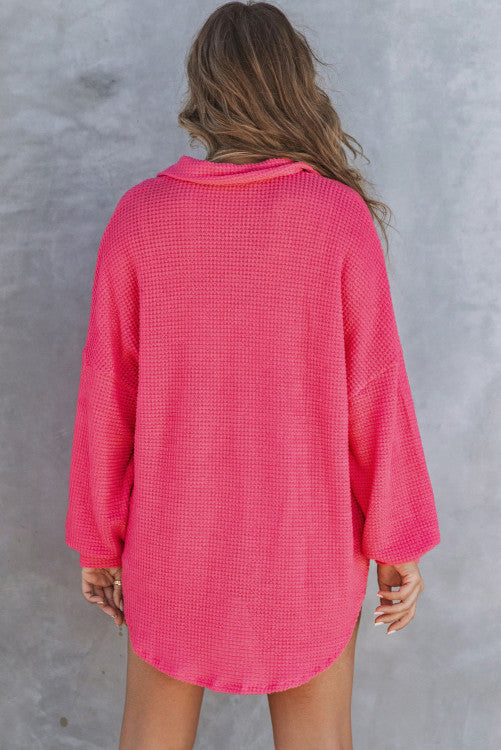 𝐑𝐞𝐬𝐭𝐨𝐜𝐤 Pink Waffle Knit Button Up Casual Shirt