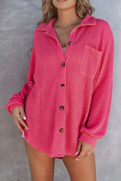 𝐑𝐞𝐬𝐭𝐨𝐜𝐤 Pink Waffle Knit Button Up Casual Shirt