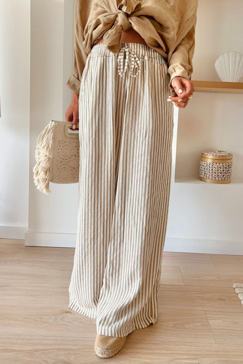 ⭐️NEW Khaki Stripe Print Wide Leg Drawstring Pants