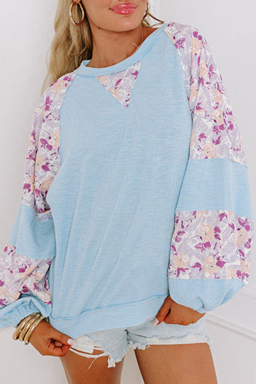 ⭐️NEW Blue Textured Floral Patchwork Balloon Sleeve Blouse