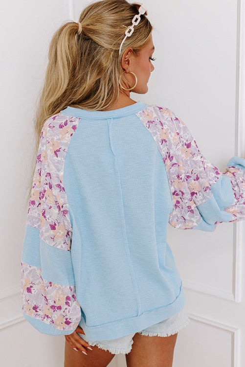 ⭐️NEW Blue Textured Floral Patchwork Balloon Sleeve Blouse