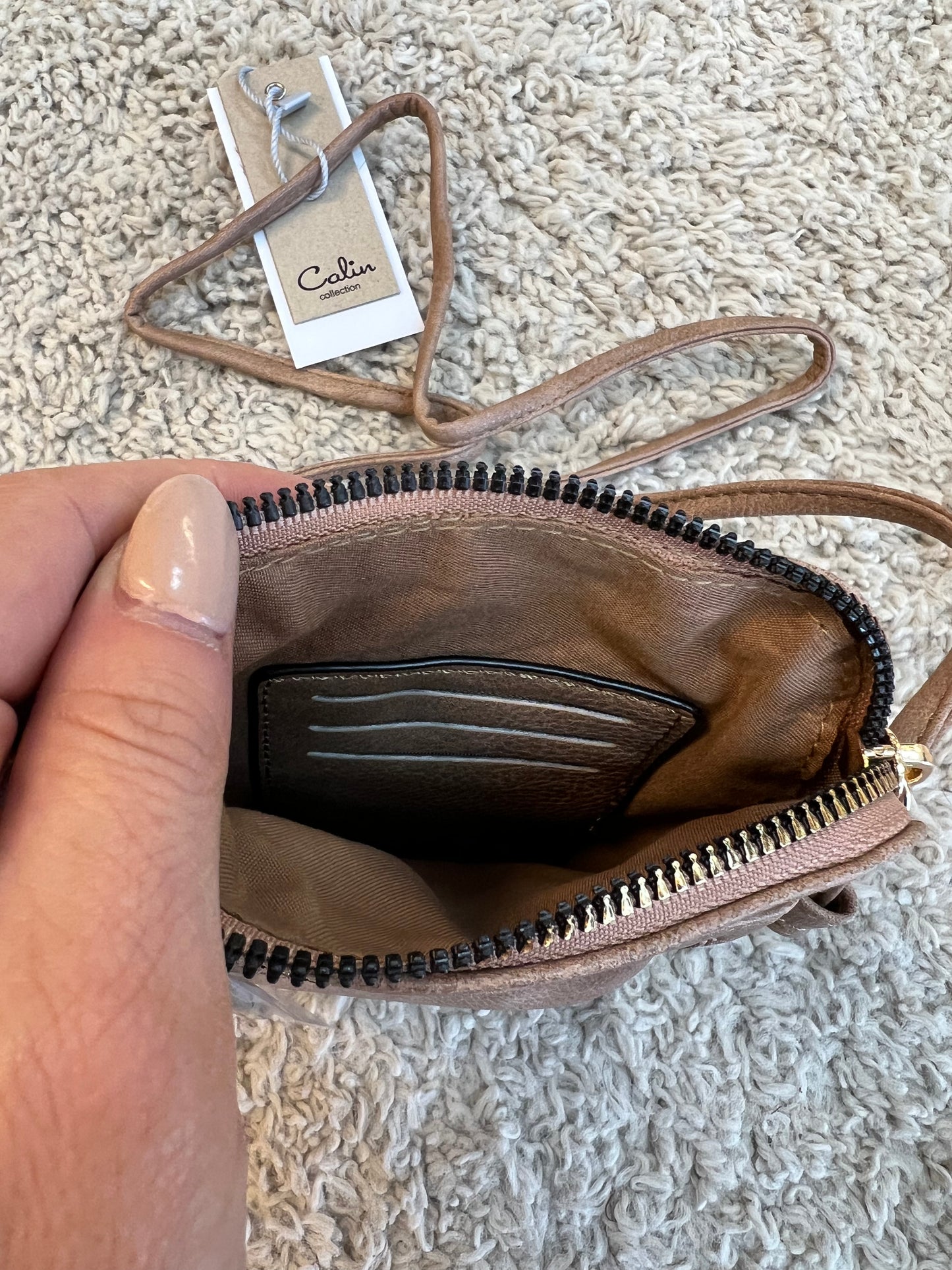 Brown cell phone crossbody purse