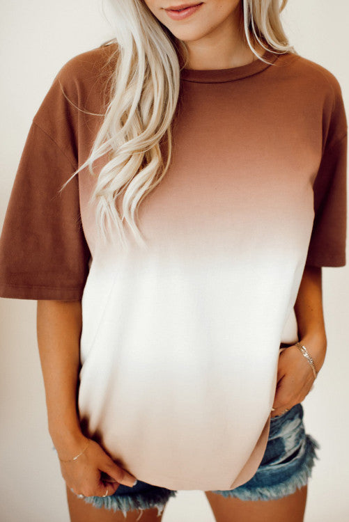 Brown Gradient Color Crew Neck T-shirt