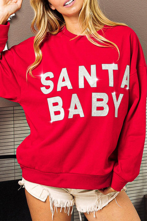 Fiery Red Shiny SANTA BABY Graphic Sweatshirt