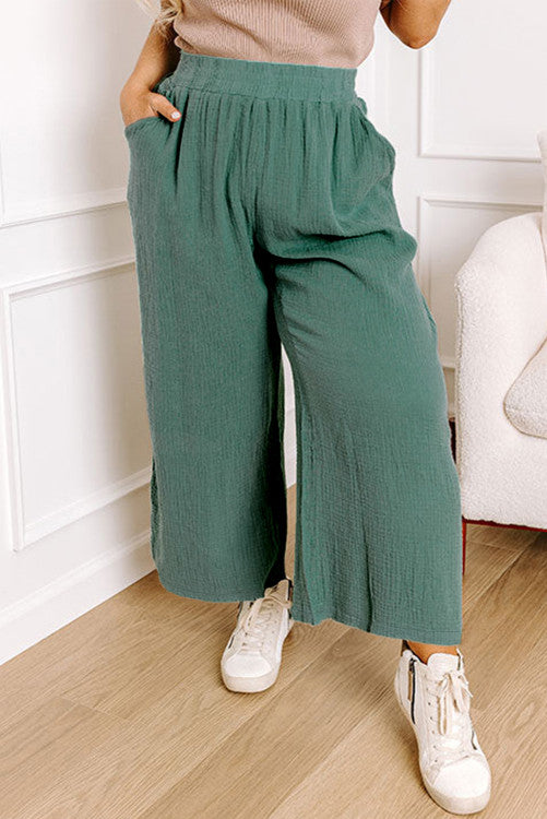 NEW ⭐️ Smoke Green Plus Size Textured Frayed Edge Wide Leg Pants
