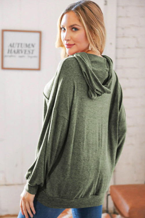 Green Lace up Marble Print Loose Hoodie