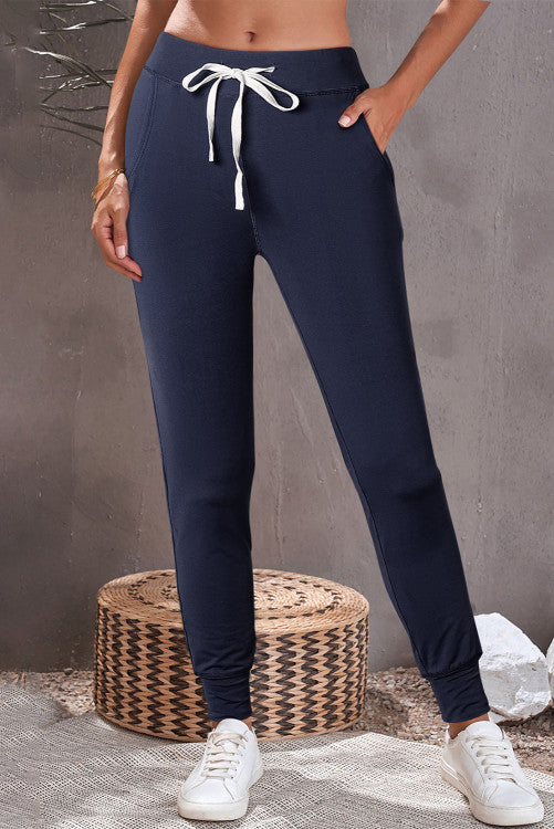 Blue Drawstring Waist Pocketed Joggers