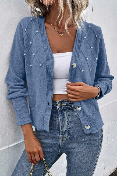 ⭐️NEW Textured Knit Pearl Beaded Button Up Cardigan