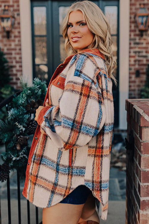 ⭐️ NEW Stripe Plus Size Plaid Print Collared Buttoned Jacket