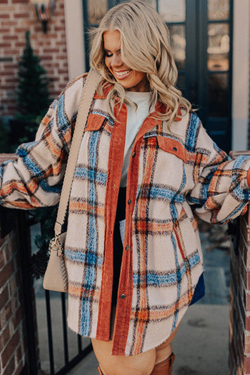 ⭐️ NEW Stripe Plus Size Plaid Print Collared Buttoned Jacket