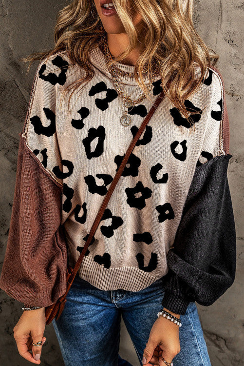 ⭐️ NEW Coffee Leopard Print Colorblock Pullover Sweater