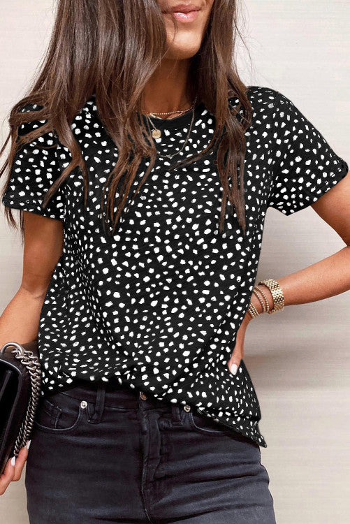 Black Cheetah Print O-neck Short Sleeve T Shirt