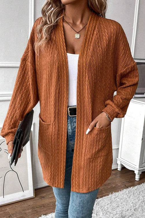 ⭐️ NEW Chestnut Textured Knit Side Pockets Open Front Cardigan