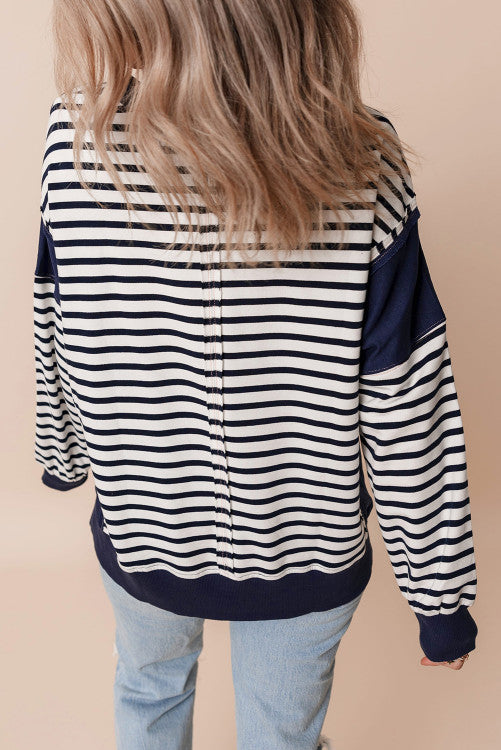 ⭐️ NEW White Stripe Color Block Exposed Seam Loose Fit Sweatshirt