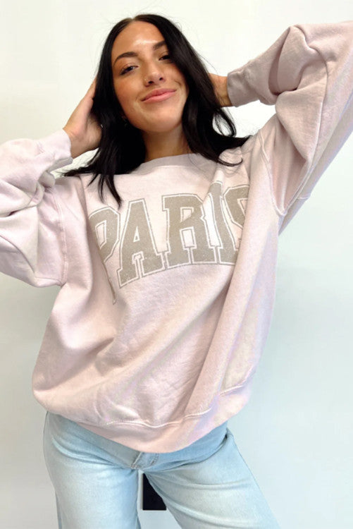 Pink paris Graphic Oversized Sweatshirt