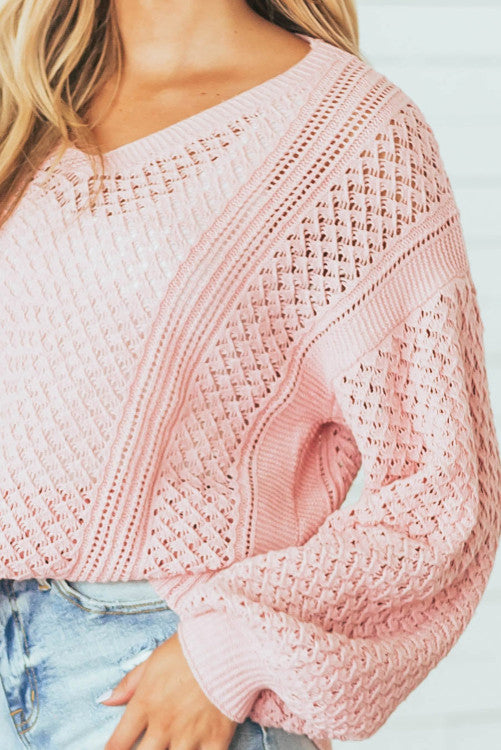 Pink Loose Knit  V Neck