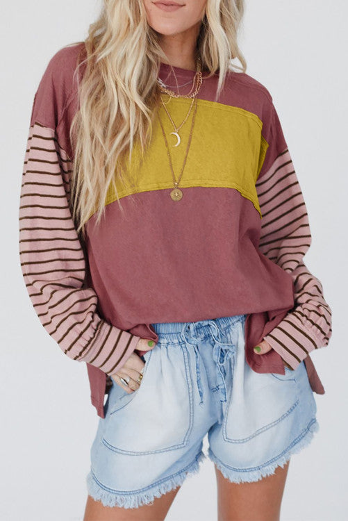 Red Colorblock Striped  Top