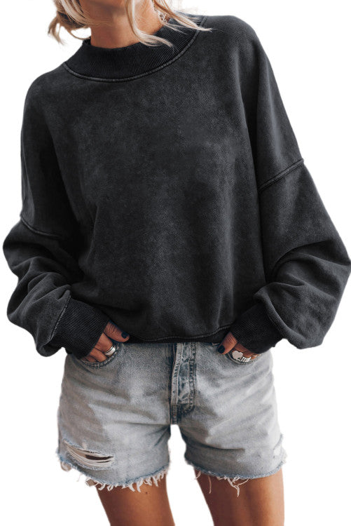 Black  Crew Neck Pullover Sweatshirt