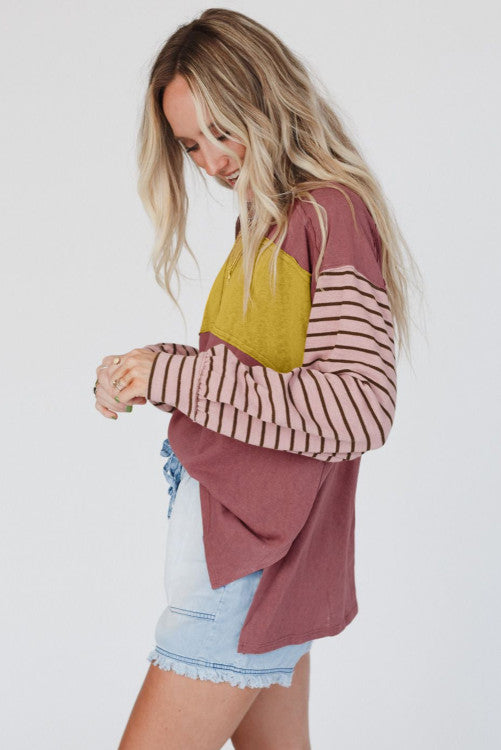 Red Colorblock Striped  Top