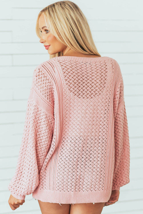 Pink Loose Knit  V Neck