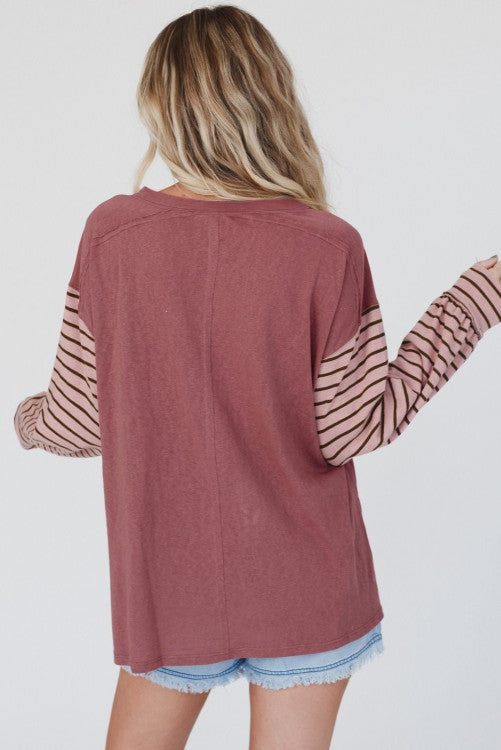 Red Colorblock Striped  Top