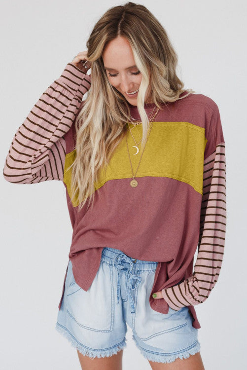 Red Colorblock Striped  Top