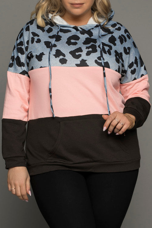 Leopard color block pullover (1x-3x)