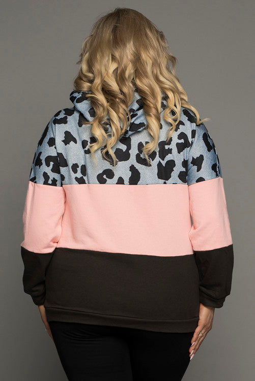 Leopard color block pullover (1x-3x)